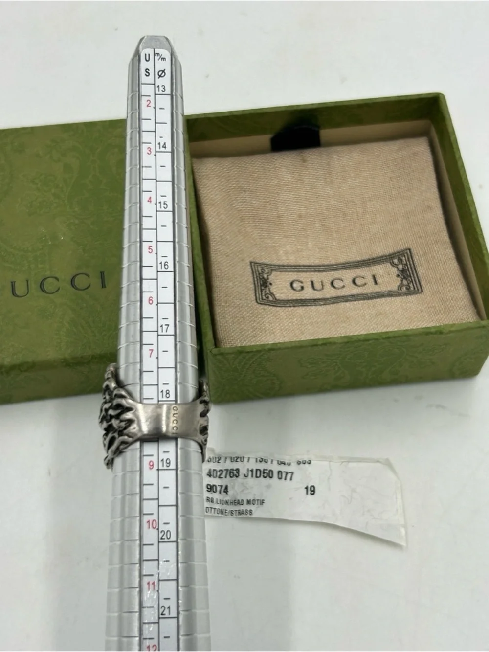 Unisex, Gucci, aged silver Lionhead ring open mouth, roaring expression, size 10